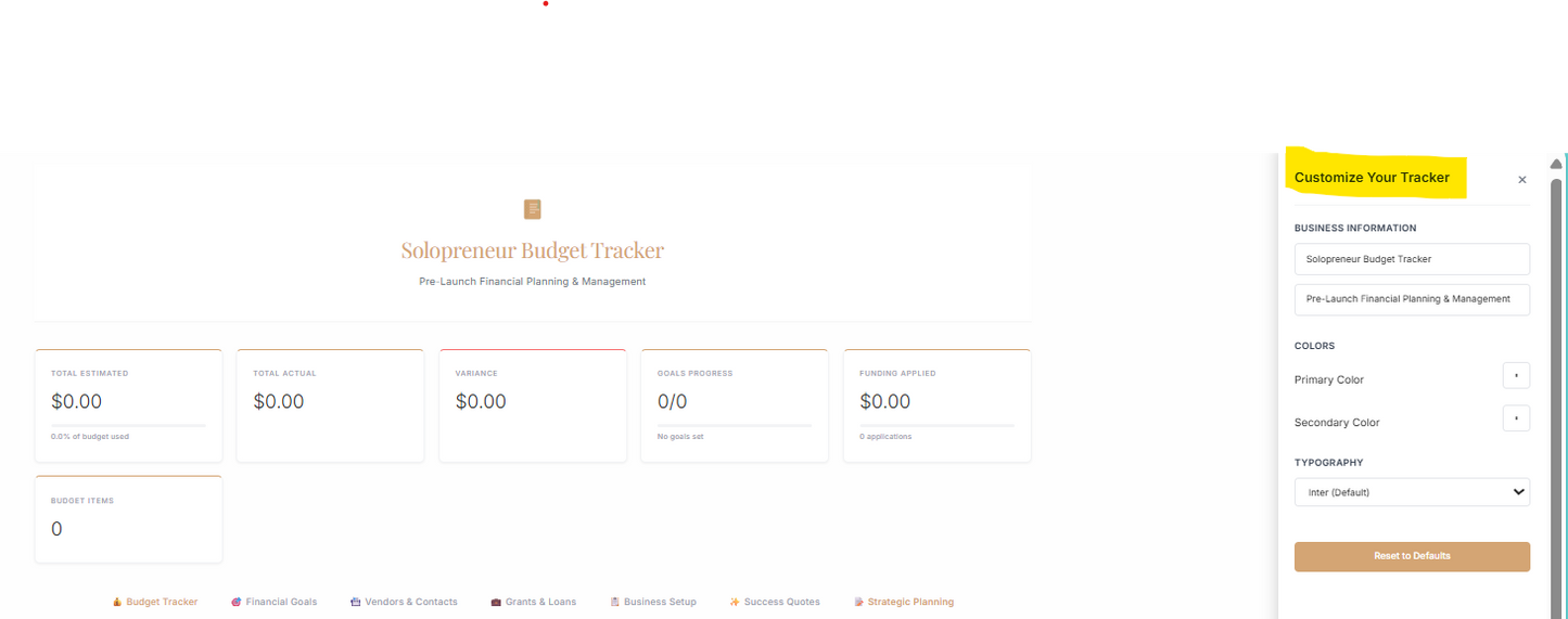 Solopreneur Pre-Launch Budget Tracker